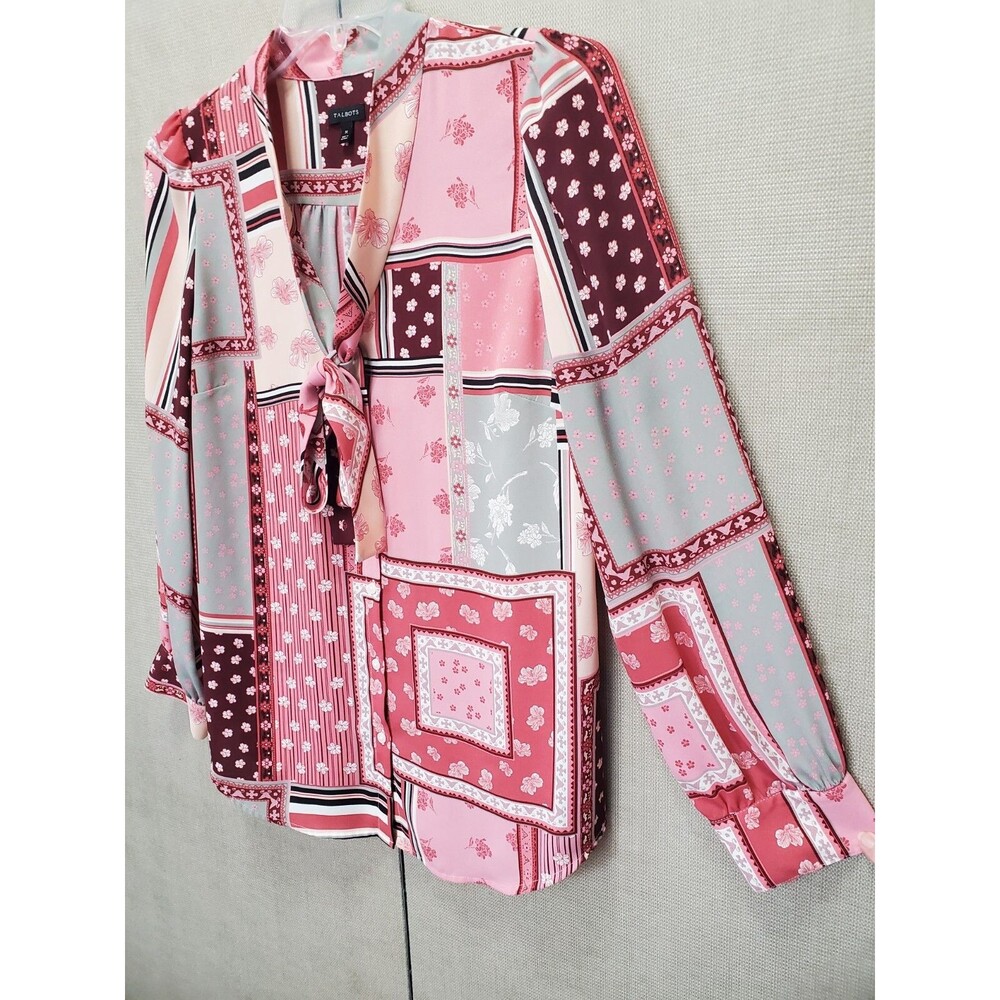 Talbots Rose Patchwork Pattern Tie Neck Long Slee… - image 3